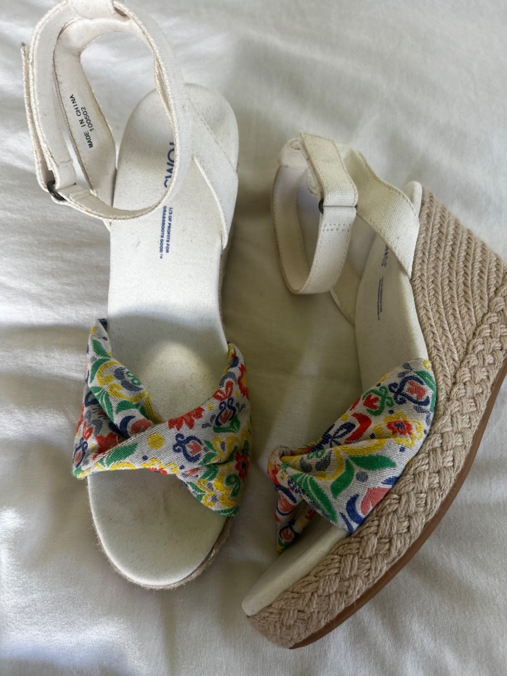 toms marisela floral espadrille wedge sandals ivory ankle strap canvas size 9 - Picture 4 of 8